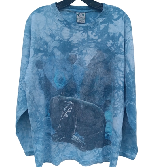 Vtg Bear "Back to Earth" Blue Graphic Long Sleeve Shirt Size Medium Tie-Dyed - Picture 1 of 8